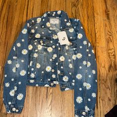 Flower Vibes Jean Good Quality Jacket Super Nice And Cute For Any Day Outfit Gingham Jacket, Red Trench Coat, Nike Acg Jacket, Denim Maxi Skirt, Red Blazer, Snowboard Jacket, Day Outfit, Vintage Coat, Henley Shirts