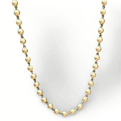 "Lower prices on our main website: https://discomarshmallow.myshopify.com Elevate your style with our Vintage-Inspired Ball Chain Necklace, a timeless adornment meticulously crafted to echo the elegance of Georgian and Art Deco jewelry. This Ball Chain Necklace handcrafted in 14K or 18K solid gold with blackened white gold links. Necklace length is in 16 or 21 inches.  Item Details * Made to Order. * Gold Kt: Solid 14K or 18K * Custom Gold Color: Rose Gold, Yellow Gold, White Gold If you are interested in a custom jewelry piece, feel free to reach out and I'd be happy to work with you on them.  If you have any additional questions, just hit the \"Ask a Question\" button (just to the right of the price) and we will get back to you within a few hours. Be sure to hit \"favorite\" on the right Luxury Pearl Chain Metal Necklace, Luxury Metal Chain Necklace With Pearl Chain, Elegant Brass Necklace With Satellite Chain, Elegant White Gold Necklaces, Yellow Gold Metal Necklace With Satellite Chain, Elegant Metal Necklaces With Ball Chain, Luxury Silver Brass Necklace, Elegant Long Necklace With Ball Chain, Elegant Silver Brass Chain Necklace