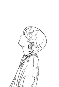 a black and white drawing of a boy with his head turned to the side, in profile