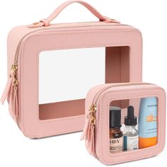 PRICES MAY VARY. ✈️CAR MUST HAVE ESSENTIALS CLEAR MAKEUP BAG : Large Size Measuring 9.84'' x 7.67'' x 3.14''(25cm x19.5cm x 8cm), Mini Size 5'' x 4.7'' x 2''(12.7cm x 12cm x 5cm), our clear makeup bag is elegant ,and stylish, this makeup travel organizer was designed in a minimalist boxy shape and Crafted in beautiful PU leather and finished with polished hardware, the trendy makeup bag is easy to carrying in your handbag or carry-on. ✈️WATERPROOF & MULTI-FUNCTION:Our cosmetic organizer is roomy Tsa Approved Toiletries, Clear Makeup Bag, Clear Travel Bag, Foundation Brushes, Clear Toiletry Bag, Clear Makeup, Clear Makeup Bags, Carry On Bag Essentials, Travel Car