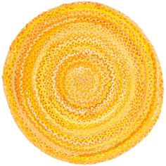 a yellow and white circular rug on a white background