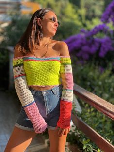 Colorful Crochet Crop Top,long Sleeve Crop,crochet Festival Top,crochet Boho Top,bikini Top,beachwear - Etsy Multicolor Stretch Crochet Top For The Beach, Multicolor Stretch Crochet Top For Beach, Handmade Multicolor Crochet Top For Beach Season, Multicolor Stretch Tops For Beach Party, Fitted Multicolor Crochet Top For Beach Season, Multicolor Crochet Top For Summer Beach Party, Multicolor Crochet Top For Beach Party, Hippie Multicolor Crochet Top For Beach Season, Fitted Multicolor Crochet Top For Vacation