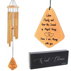 wooden wind chime with personal message and box