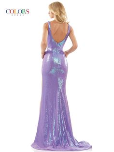 The fabric in this Colors Dress style is Sequin Fitted A-line Gown With Sequins, Floor-length Gala Dress With Lined Bodice, Floor-length Dress With Lined Bodice For Gala, Fitted V-neck Dress With Back Zipper, Sequined Sheath Dress For Prom, Sheath Prom Dresses With Sequins, Sequined Dressy Dress With Fitted Bodice, Glamorous V-neck Dress With Back Opening, Glamorous Gala Dress With Flattering Silhouette