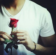 a man holding a red rose with the words for you romani written on it