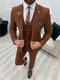 Brown Suit Wedding, Three Piece Suit Mens, Brown Groomsmen, Brown Suits For Men, Brown Tuxedo, 3 Piece Suit Men, Mens Wedding Suits, Brown Suit