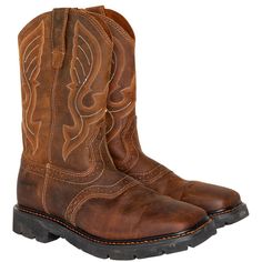 When you're on a job, you need boots that protect you. These Cody James Men's Broad Square Toe Western Work Boots feature a western stitched 11" shaft sits atop walking heel with a comfortable broad square toe profile while genuine leather surrounds your feet with a flexible shell of comfort. Inside, removable PU cushion insoles offer hours of comfort and support for all-day work or play. The durable, non-marking rubber outsole is oil and slip-resistant to keep your stride steady and safe. Cody Rugged Work Boots For Western-themed Events, Rugged Moc Toe Work Boots With Reinforced Stitching, Rugged Moc Toe Sturdy Boots, Rugged Outdoor Boots With Reinforced Stitching, Rugged Moto Boots With Moc Toe For Rodeo, Outdoor Work Boots With Snip Toe And Reinforced Stitching, Outdoor Work Boots With Reinforced Stitching And Snip Toe, Durable Snip Toe Boots For Outdoor Work, Rustic Boots With Reinforced Toe For Outdoor Work