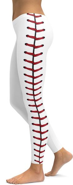 Everyone knows what a baseball is, just like the sport itself.  The ball is made of rubber or cork center, wrapped in yarn, and covered, with two strips of white horsehide or cowhide, tightly stitched together. These famous stitches that form the seam of the ball was an inspiration for us to create these Baseball Stitches Leggings. Gothic Leggings, High Waist Sports Leggings, Baseball Stitch, Camouflage Leggings, Red Leggings, Stretchy Leggings, Womens Leggings, Leggings Casual, Floral Leggings