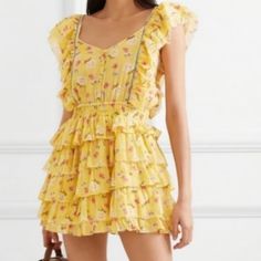 Size: Large Condition: Like New Mini Dress Puff Sleeves, Floral Ruffle Dress, Love Shack Fancy, Yellow Floral Dress, Mini S, Preppy Aesthetic, Short Dresses Casual, Mini Short, Dress Yellow