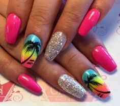 Summer Nail Art Designs, Palm Tree Nails, Tropical Nails, Summer Nail Art, Tree Nails, Nail Art Designs Summer, Vacation Nails