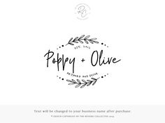 the logo for poppy and olive, a business name that is handwritten in black ink