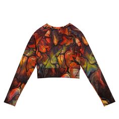 Introducing "Autumnal Beauty" Eco-Friendly Long-Sleeve Crop Top: Embrace Style with a Conscience!Elevate your activewear collection with our stunning "Autumnal Beauty" long-sleeve crop top, meticulously crafted with both style and sustainability in mind. Inspired by the mesmerizing hues of autumn, this original fluid art design brings a touch of elegance to your athletic endeavors and leisurely outings alike.**Eco-Friendly Excellence:**Made from a blend of recycled polyester and elastane, our cr Printed Stretch Tops For Workout, Fall Stretch Long Sleeve Top In Athleisure Style, Fall Stretch Long Sleeve Athleisure Top, Fall Yoga Crew Neck Tops, Fall Yoga Tops With Crew Neck, Fitted Long Sleeve Top For Fall Workout, Relaxed Fit Tops For Yoga In Fall, Fall Yoga Tops With Relaxed Fit, Multicolor Stretch Top For Yoga