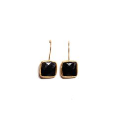 This pair of Antika single stone earrings is uniquely handcrafted with one semi-precious stone and an easy hook insert. Material: 24k gold vermeil (.925 sterling silver base) Shape: Square ﻿Stone: ﻿Black Onyx Crystal Cut Minimalist Brass Earrings With Gemstone, Minimalist Brass Gemstone Earrings, Minimalist Gold-plated Gemstone Earrings, Minimalist Gold Plated Gemstone Earrings, Minimalist Onyx Earrings As Gift, Minimalist Onyx Earrings For Gift, Minimalist Gold Gemstone Earrings, Everyday Gold Plated Gemstone Earrings, Minimalist Gold Earrings With Gemstone