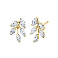 These Marquise Diamond Leaf Earrings will be a stunning addition to any jewelry collection. Crafted in 18k yellow gold with marquise-cut diamonds, these leaf shaped earrings are sure to add a fancy touch to your look. Formal Marquise Diamond Cut Cluster Earrings, Gold Marquise Brilliant Cut Diamond Earrings, Gold Marquise Diamond Earrings With Brilliant Cut, Elegant Marquise Diamond Cut Cluster Earrings, Fine Jewelry Bridal Earrings With Marquise Brilliant Cut, Luxury Marquise Cut Brilliant Earrings, 14k Yellow Gold Marquise Earrings, Marquise Yellow Gold Fine Jewelry Earrings, Yellow Gold Marquise Earrings Fine Jewelry