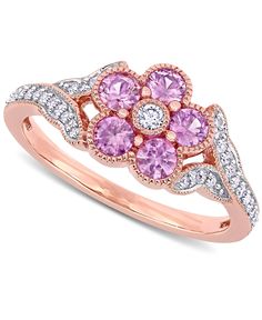 a pink and white diamond flower ring