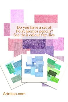 Picture of colour swatches using Polychromos pencils.  Pencil swatches are blue, green, and violet. Blue Color Wheel, Colour Wheel, Hand Images, Family Coloring, Color Harmony