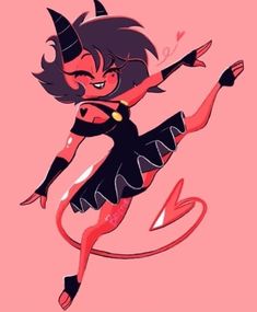 a drawing of a girl in a black dress with horns and devil horns on her head