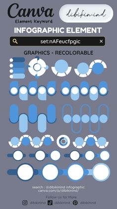 an info sheet for graphic elements with blue and white shapes on the bottom, including circles