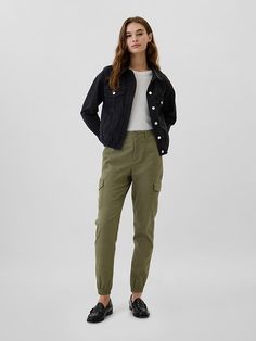 Girlfriend Khaki Cargo Joggers | Gap Factory Gap Style Women Outfits, Womens Masc Outfits, Camp Joggers Outfit Women, Cotton Bottoms With Flap Pockets For Fall, Fall Cotton Bottoms With Flap Pockets, Casual Cotton Bottoms With Flap Pockets, Cotton Cargo Jeans For Elevated Casual Fall Wear, Mid-rise Cotton Cargo Pants For Elevated Casual, Casual Fall Bottoms With Flap Pockets