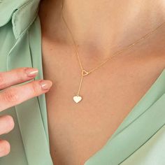 "14k Solid Gold Double Heart Necklace  ★ ★ ★Description★ ★ ★ ✓ Material:  14k Real Solid Gold ✓ Available Gold Colors: Yellow Gold, White Gold and Rose Gold ✓ Available Chain Sizes: 14\", 16\", 18\", 20\" ✓ Charm/Pendant Size: Height: 0.2\", Width: 0.2\" ✓ Ready to Ship in 3-4 Business Days ✓ International ★FREE★ Express Shipping  ★ ★ Each order will be packed in a beautiful gift box★ ★  Want to find out more? Check out my shop ⬇ https://www.etsy.com/shop/BaccaGold Thank You for visiting My Shop Valentine's Day Heart Charm Lariat Necklace, 14k Gold Dangle Lariat Necklace As Gift, Heart Pendant Lariat Necklace For Valentine's Day, Dainty Heart-shaped Lariat Necklace With Adjustable Chain, Dainty Heart Lariat Necklace With Adjustable Chain, Dainty Lariat Jewelry For Valentine's Day, 14k Gold Lariat Necklace With Delicate Chain For Gift, Dainty Lariat Necklace With Delicate Chain For Anniversary, Elegant Heart Pendant Lariat Necklace For Gift