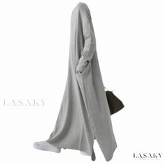 Lasaky - Sophisticated Urban Chic Nightgown with Long Sleeves and Flared Silhouette Solid Long Sleeve Sleep Dress, Long Sleeve Relaxed Fit Dress For Lounging, Oversized Long Sleeve Maxi Dress For Loungewear, Fall Long Sleeve Maxi Dress Loungewear, Casual Long Sleepwear For Loungewear, Long Sleeve Cotton Maxi Dress For Loungewear, Cotton Long Sleeve Maxi Dress For Loungewear, Solid Long Dress For Loungewear, Winter Loungewear Dresses In Relaxed Fit