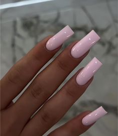 Baby Pink Square Nails, Neutral Square Nails, Square Nails Simple, Tapered Square Nails, Girly Acrylic Nails, Unique Acrylic Nails, Pink Acrylic Nails, Nails Simple, Pink Nail