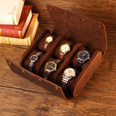 ⌚Description: Watch Storage Case, Watch rolls full grain leather, Husband Gift, Protective Watch Holder, Anniversary gift, Lovers Gifts, Groomsmen Gift, Father's Day gift - Travel Watch Case Holds 6 Watches ⌚This Leather Watch Case Specification: Materials: Crazy Horse Leather Size: 7.3 * 9.3 * 3.7 in / 18.5 * 23.5 * 7.5cm Weight: 1.55 lb / 701g Accessories: Steel Buckle  My Other Types Watch Leather Case:  ⌚Our Leather Case Characters/Personalization:  These cases can be laser engraved as per your will. You can have your initials or your loved one's on the case laser engraved for a small fee. You want a logo, Small text, Initials... Also, a quote can be laser engraved. Just select a font and add your engraving instructions in the professionalization box and we will arrange and customize i Brown Watch Accessories With Subdials As Gift, Rectangular Leather Watches As Gifts, Rectangular Leather Watch As A Gift, Rectangular Leather Watch For Gift, Vintage Leather Watch Accessories For Gift, Leather Watch Accessories With Box For Gift, Leather Watch Roll, Leather Watch Case, Leather Watch Box