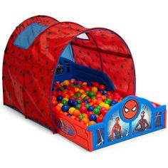 a spiderman play tent with balls in it