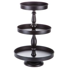 three tiered cake stand with black metal base