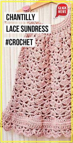 a pink crocheted blanket hanging on a clothes line with the text,'free crochet lace sundress crochet '