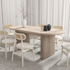 The Oval Extendable Dining Table is both stylish and functional. Featuring a washed white color scheme, the dining table comfortably seats 6 people and extends smoothly for larger gatherings. Perfect for rustic dining rooms or spacious kitchens. This Japandi Dining Chair combines wood with faux leather upholstery and rattan accents, referencing the traditional in modern nuance. It has a sturdy ash wood frame that imparts strength to the curved design at the back, lending elegance and more support. Japandi style Extendable for 6-8 people Premium MDF tabletop, a durable, eco-friendly high density engineered wood ensures quality Solid wood base Fluted texture base Oval tabletop Japandi style with rattan accents Ash wood frame Faux leather upholstery Curved back for comfort Versatile use in va Oval Extendable Dining Table, Whitewash Dining Table, Japandi Dining, Rattan Accents, Loveseat Living Room, Rustic Dining Room, 4 Dining Chairs, Rattan Dining Chairs, Japandi Style