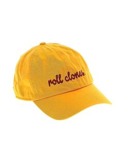 a yellow hat with the word no clones on it's front and side