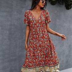 Bohemian Print Dress, Long Sleeve Backless Dress, Vintage Floral Print Dress, Casual Beach Dress, Boho Floral Maxi Dress, Big Dresses, Dresses Ladies, Elegant Maxi Dress, Beach Boho