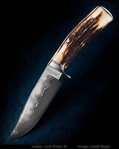 a knife that is on top of a blue surface with brown and white stuff in it