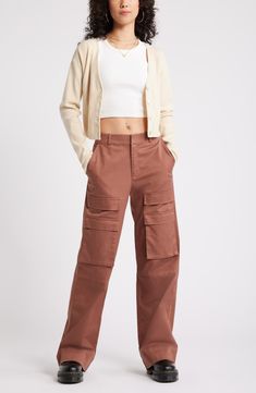 These trend-right pants are crafted from a durable cotton blend with cargo pockets for a utilitarian vibe. 32" inseam; 21" leg opening; 12" front rise; 14 1/2" back rise (size 29) 49% cotton, 48% lyocell, 3% spandex Machine wash, line dry Imported Casual Style Outfits, Style Outfits, Cargo Pants, Casual Style, Topaz, Top Brands, Cotton Blend, Nordstrom, Spandex