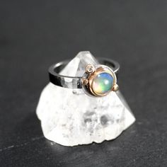 Opal ring, sterling silver ring, stacking ring, multistone ring, mixed metal ring, Rachel Wilder Fine Jewelry Rings With Ethiopian Opal Birthstone, Fine Jewelry Ethiopian Opal Birthstone Rings, Sterling Silver Multi-stone Opal Promise Ring, Fine Jewelry Silver Rings With Ethiopian Opal, Silver Moonstone Ring With Ethiopian Opal, Silver Ethiopian Opal Rings Fine Jewelry, Opal Multi-stone Rings For Promise, Multi-stone Sterling Silver Opal Ring, Opal Multi-stone Promise Ring