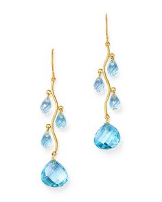 Bloomingdale's - Blue Topaz Chandelier Earrings in 14K Yellow Gold - 100% Exclusive Blue Gold Earrings, Metal Art Jewelry, Blue Stones Jewelry, Blue Quince, Accessory Ideas, Bar Jewelry, Blue Dangle Earrings, Earring Ideas, Senior Prom