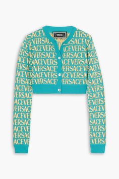 Versace Dua Lipa, Versace Clothes, Versace Sweater, Jacquard Cardigan, Versace Logo, Loungewear Luxury, Versace Outfit, Beige Cardigan, Dua Lipa