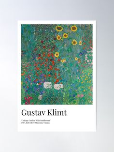 a painting with sunflowers and other flowers in the background text reads gutstav klimt