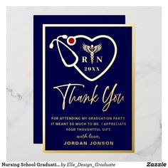 a thank card with the words rnny on it and a gold heart in the center