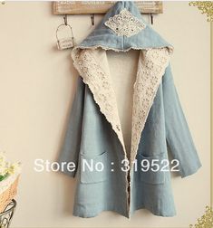 Knitted cardigan gothic lace appliques long hooded jacket outewear vintage free shipping(China (Mainland)) Eyelet Jacket, Lace Jacket Dress, Long Hooded Jacket, Girls Winter Fashion, Gaun Fashion, Estilo Hippie, Beaded Jacket, Lace Jacket, Mori Girl