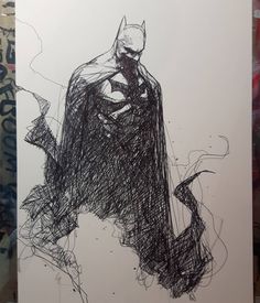 a black and white drawing of a batman