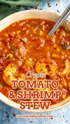 Creole Tomato And Shrimp Stew in a big bowl Easy Shrimp Soup, Shrimp Stew Recipes, Shrimp And Tomato Recipes, Shrimp Soup Recipes, Shrimp Stew, Shrimp Recipes Healthy, Creole Cooking, Comfort Soup Recipes, Stew Chicken Recipe