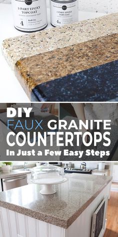 an image of granite countertops with text overlay that reads diy faux granite countertops in just a few easy steps