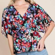 Bombom Flowy Floral Oversized Tunic Top V-Neck Short Sleeve Multicolor Small, Nwt Brand: Bombom Size: 2pcs Small Color: Multicolor Style # Ta1840 Original Price: $37.00 Details/Features: Floral Short Sleeve V-Neck Tunic Top Waist: 12" Length: 23" Materials & Care: 94% Polyester, 6% Spandex Hand Wash Cold New With Tags Or New Without Tags Pet Friendly - Smoke Free Home Same Or Next Day Shipping Multicolor Floral Print V-neck Blouse, Multicolor Floral Print V-neck Top, Black V-neck Printed Blouse, Printed V-neck Top For Brunch, V-neck Printed Tops For Brunch, Multicolor V-neck Top For Spring, Trendy Floral Print V-neck Tops, Multicolor V-neck Blouse With Floral Print, Multicolor V-neck Top For Brunch