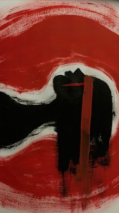 an abstract painting with red and black colors