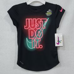 Nwt Bin A.Rn S Nike Pink Top With Logo Print, Green Short Sleeve Glow In The Dark Top, Nike Pink Tops With Letter Print, Nike Pink T-shirt With Graphic Print, Pink Nike Tops With Letter Print, Black Short Sleeve Glow In The Dark T-shirt, Neon Graphic Print Short Sleeve Top, Casual Black Glow In The Dark Top, Neon Short Sleeve Top With Graphic Print