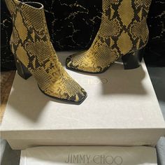 Ankle Boots Snake-Effect Leather Stacked Heel Square Toe Concealed Zip Fastening Along Side Leather/Rubber Sole Made In Italy 100% Leather Snakeskin Boots, Jimmy Choo Shoes, Stacked Heel, Leather Ankle Boots, Snake Skin, Jimmy Choo, Bootie Boots, Rubber Sole, Ankle Boots