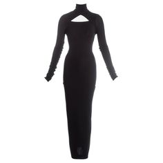 Check out this item from 1stdibs! Dolce & Gabbana black spandex figure hugging maxi dress with cut out, c. 1990s: https://www.1stdibs.com/id-v_6771051 Fitted Long Maxi Dress For Club, Fitted High Neck Black Maxi Dress, Chic Fitted Turtleneck Maxi Dress, Dune Oc, Gothic Boutique, Butterfly Stomach, Vintage Dolce And Gabbana, Baddie Dresses, Dressy Clothes