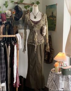 #outfits #earthy #brown #green Earthy Colored Outfits, Casual Nature Outfits, Victorian Era Outfits Aesthetic, Formal Earthy Outfits, Brown Earthy Outfits, Pink Brown And Green Outfit, Down To Earth Style, Boho Outfit Inspo Bohemian, Brown Vintage Outfit